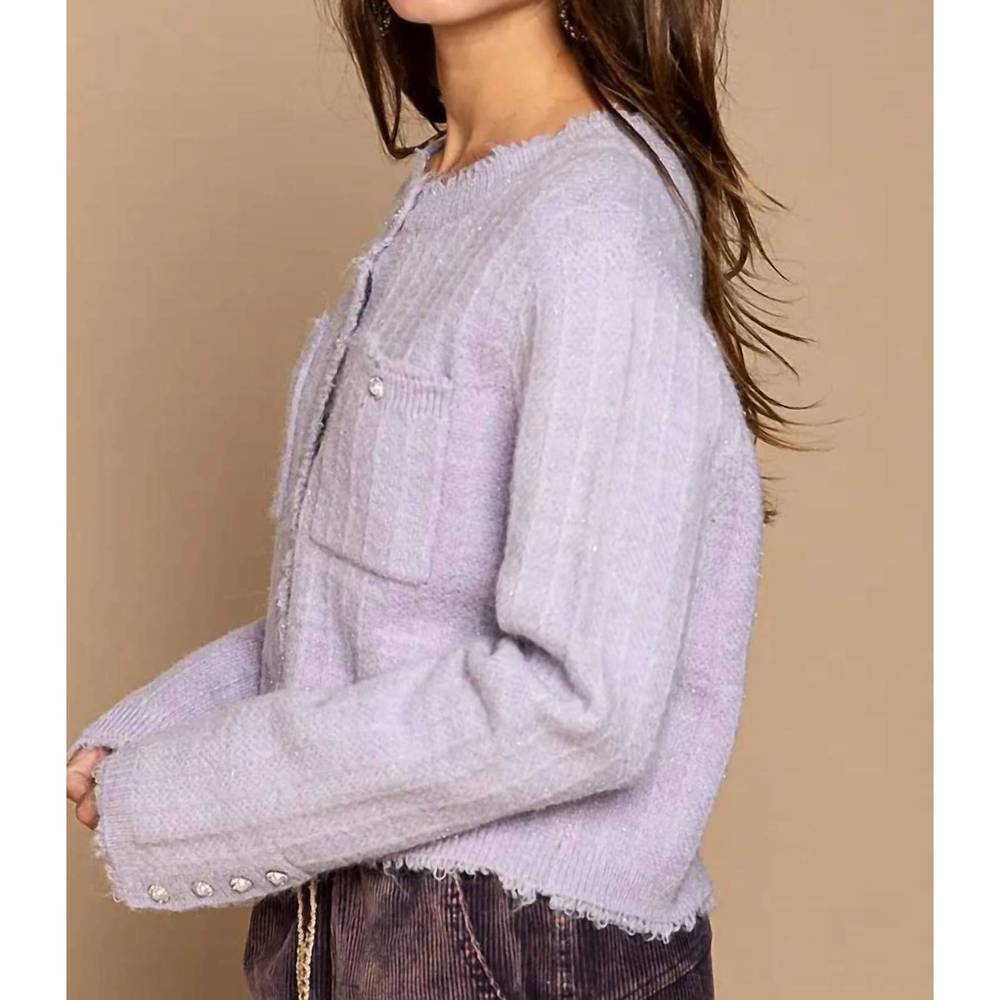 NEW POL luxe cardigan in powder lavender - Picture 3 of 5